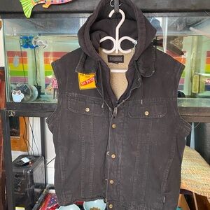 Denim Hooded Sleeveless Jacket - Rugged Charcoal Vest